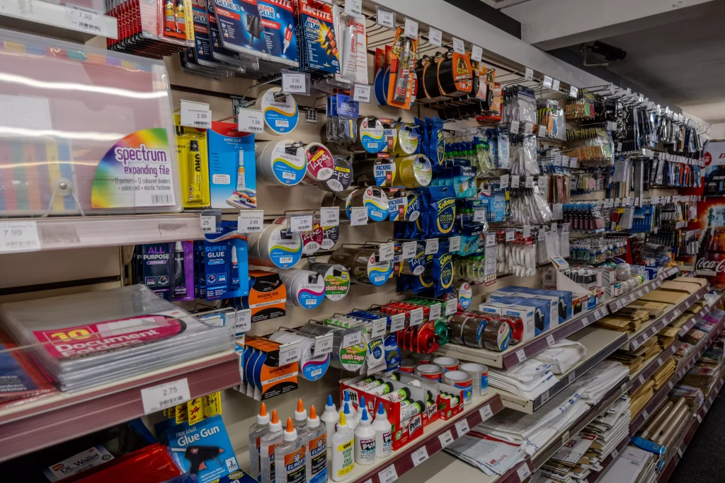 Tape, glue, pens, Seymour News, Newent